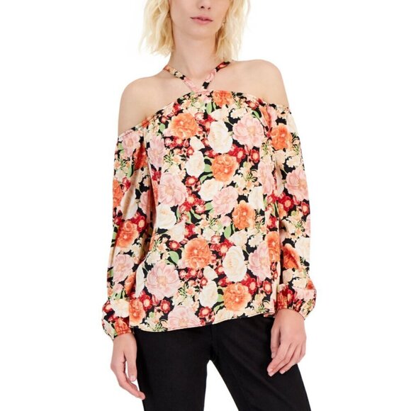 I.N.C. INTERNATIONAL CONCEPTS Women's Floral Printed Satin Long-Sleeve Top NWT - Picture 1 of 8